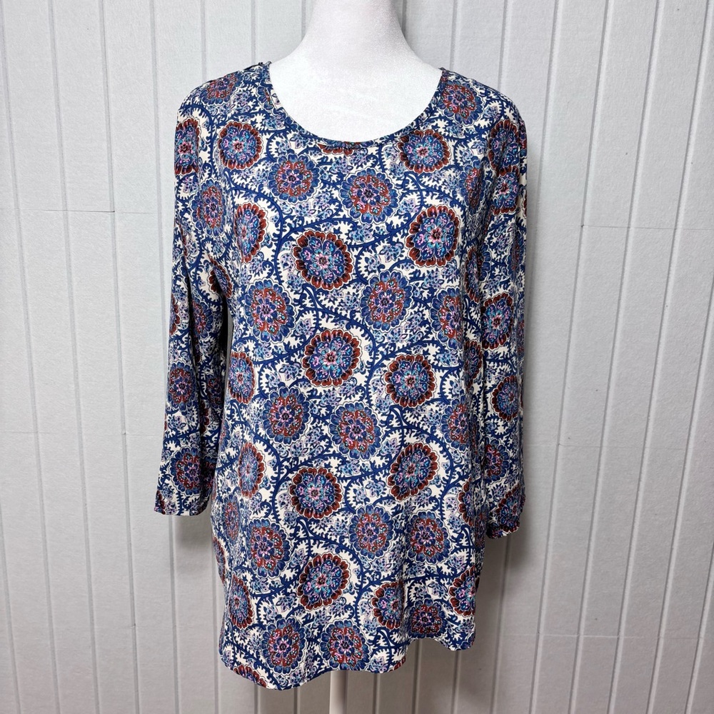 Le Lis Blue Floral Paisley Boxy Blouse‎ with 3/4 Sleeves size M